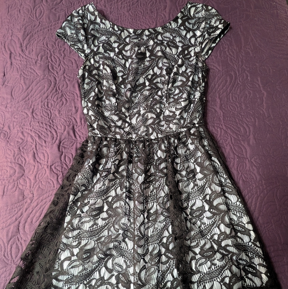 Three Pink Hearts Blue & Black Lace Overlay Dress, Juniors 3, Easter, Spring